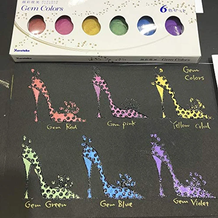 Kuretake Gansai Tambi 6 Color Set, Metallic Malfarben in Edelsteinfarben mit hoher Opaizität – Bild 3