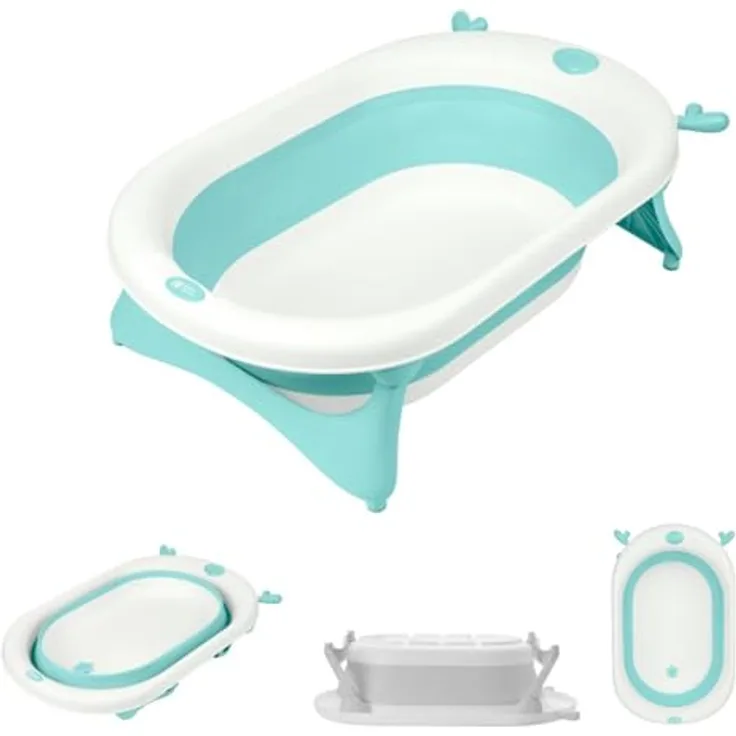 Kikka Boo faltbare Babybadewanne Foldy mit Wasserablauf, leicht zu reinigen, ab Geburt, grün