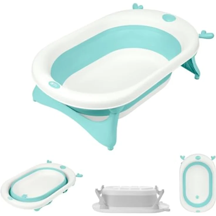 Kikka Boo faltbare Babybadewanne Foldy mit Wasserablauf, leicht zu reinigen, ab Geburt, grün – Bild 1