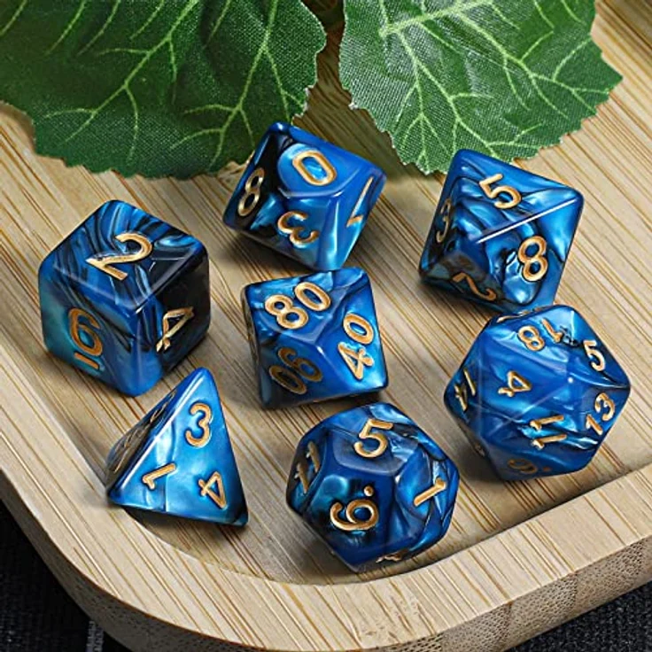 QMAY DND Dice Polyedrisches Würfel Set, 7 Stück für Dungeons und Dragons, MTG und RPG, Blau bis Schwarz, inkl. Samtbeutel, aus hochwertigem Acryl – Bild 5