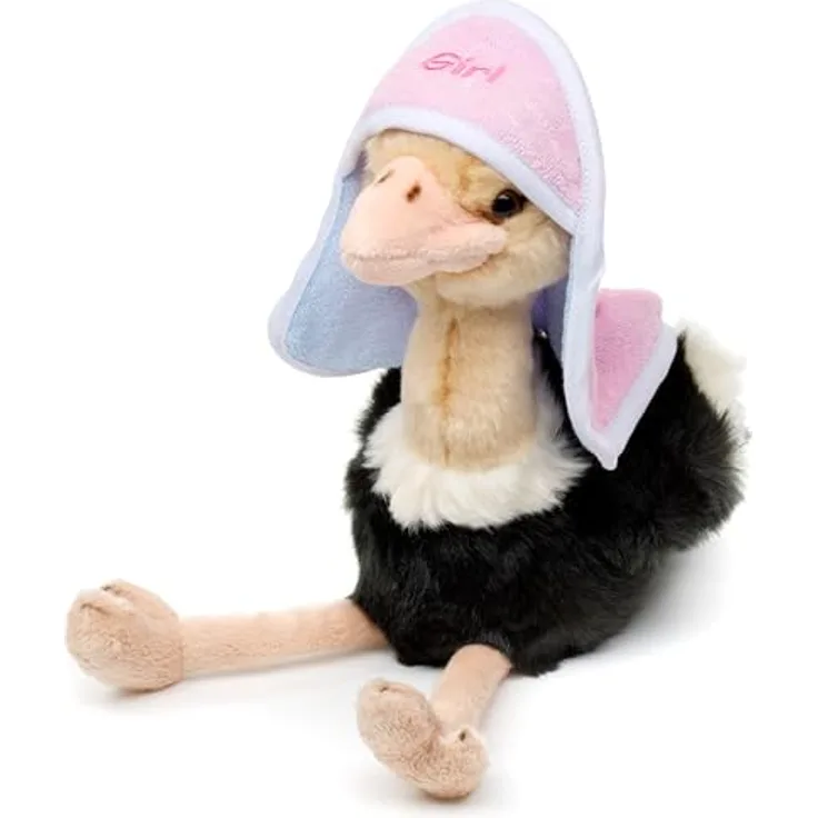 Uni-Toys Strauß mit wendbarer Haube, 28 cm Plüschtier für Baby-Shower-Party, Boy/Girl, nachhaltiges Füllmaterial