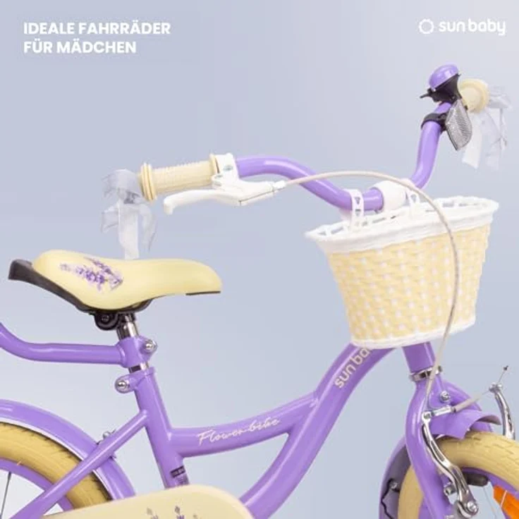 Sun Baby Mädchenfahrrad 14 Zoll Flower Bike mit Abnehmbarer Schubstange, Lavender, für Mädchen von 2 bis 6 Jahre – Bild 2