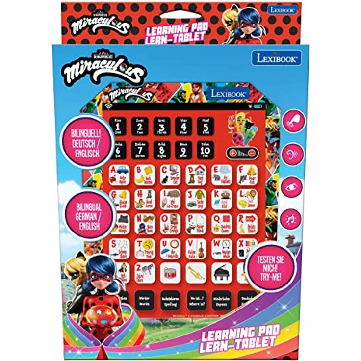 Lexibook JCPAD002MIi3 Miraculous Bilingual Talking Educational Tablet, Spielzeug zum Lernen von Buchstaben, Zahlen, Wortschatz und Musik, Sprachen Deutsch/Englisch, Rot – Bild 3