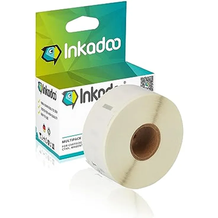 Inkadoo Etiketten für Dymo Labelwriter 400 Twin Turbo, 450 Twin Turbo, 310, 320, 330 - Rolle mit 500 leicht ablösbaren Etiketten, 25mm x 54mm, schwarz/weiß