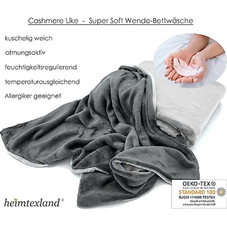 heimtexland ® Teddy Flanell Wende Bettwäsche Bettbezug Set 80x80 I 135x200 Plüsch Bezug Cashmere Touch Typ751 Anthrazit Silber – Bild 5
