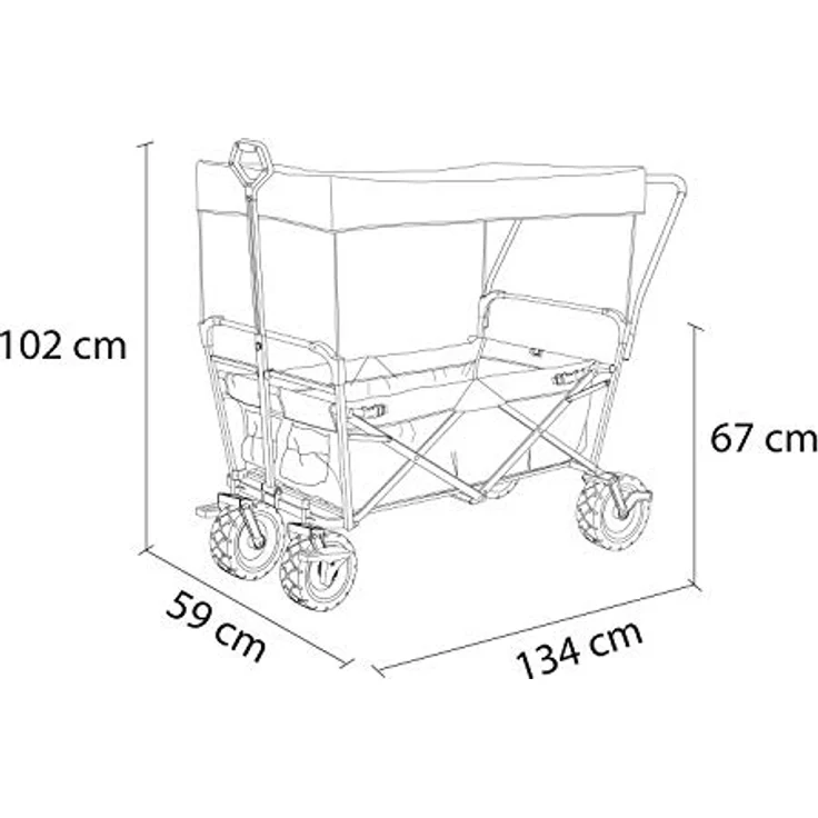 Ambia Garden Bollerwagen, faltbar mit Dach, grau, Metall/Textil, 59x102x134 cm, für Kinder ab 3 Jahren, bis 80 kg belastbar, 360° drehbare Vorderräder, inkl. Transporttasche – Bild 8