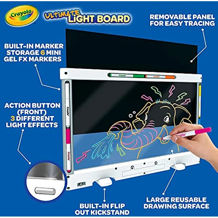 Crayola Deluxe Led-tafel Mit Filzstiften, Spielzeug Zeichenbrett Kinder, Led Zeichenbrett Mit 3 Lichteffekten, Radierbare Zaubertafel Zum Malen, Schreiben Und Zeichnen, Spielzeug Ab 6 Jahren – Bild 5