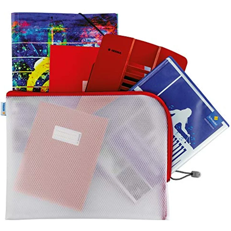 HERMA 20014 Dokumententasche A4 mit Reißverschluss transparent rot, große verschließbare Sichttasche mit Zipper, Aufbewahrungstasche für Laptop, Tablet, Dokumente, Unterlagen – Bild 2