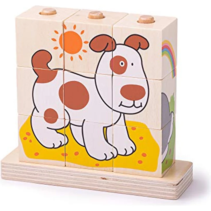 Bigjigs Wooden Block Puzzle Pets, 10-teiliges Holzpuzzle mit Katzen-, Hund-, Hamster- und Kaninchenmotiven, geeignet für Kinder ab 12 Monaten – Bild 4