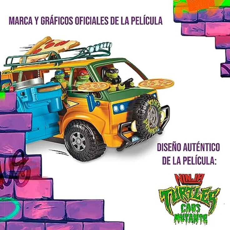Giochi Preziosi Caravana Teenage Mutant Ninja Turtles Pizzawagen, detailreiches Fahrzeugspielzeug mit Platz für bis zu vier Figuren, beweglichen Teilen und integriertem Pizzaofen-Fach – Bild 7