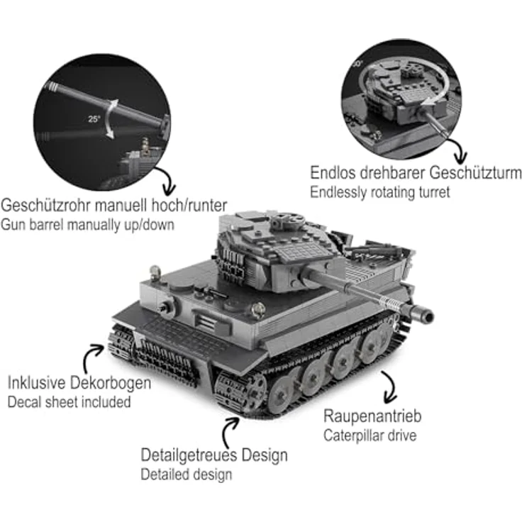 Grau CaDA Panzer Tiger 1:35, RC Modell mit 2,4GHz Fernsteuerung, robuste Bauweise, schnellladefähig – Bild 4