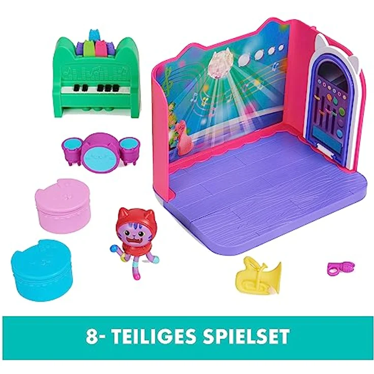 Gabby‘s Dollhouse Deluxe Raum, Groovy Music Room, Musikzimmer mit DJ Katzenminze (engl. DJ Catnip), 2 Möbelstücken und 2 Überraschungsboxen mit Zubehörteilen, geeignet für Kinder ab 3 Jahren – Bild 2