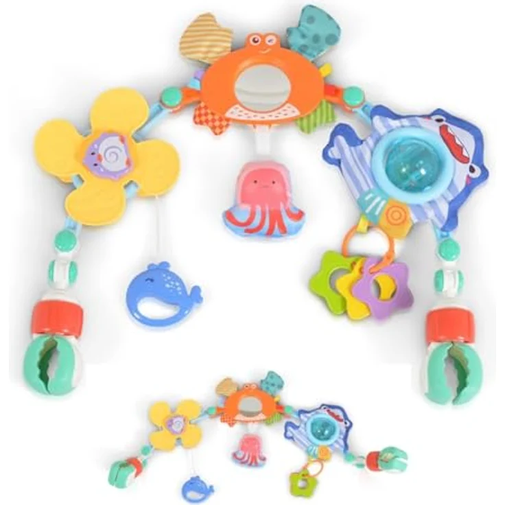 Moni Spielbogen Spielbogen für Kinderbett, Kinderwagen, Spielmatte Rassel Beißring Motorik, vielseitiger Spielspaß ab Geburt – Bild 2