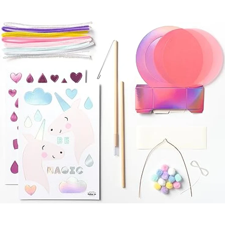 folia 94202 - Laternen Bastelset SWEET RAINBOW, ca. 10 x 23 x 33 cm - Bastelmaterial für eine Laterne, gestaltbar als Einhorn oder Regenbogen – Bild 2