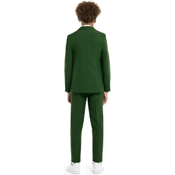 OppoSuits Teen Glorious Green Anzug, Slim-Fit Kostüm mit Ein-Knopf-Sakko und Krawatte, moosgrün, Größe 170 – Bild 3
