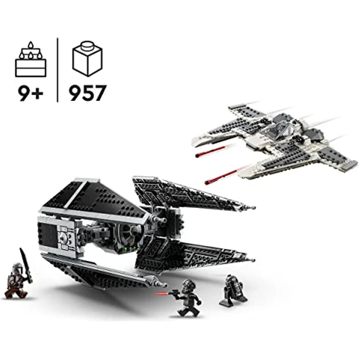 LEGO 75348 Star Wars Mandalorianischer Fang Fighter vs. TIE Interceptor Set, Starfighter Spielzeug zum Bauen für Kinder mit 3 Minifiguren, Droide und Dunkelschwert – Bild 2