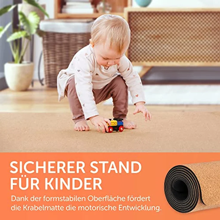 Famifidus Krabbelmatte Baby schadstofffrei - Kinder Spielmatte aus Kork & Naturkautschuk - 120 x 120 cm - Bodenmatte mit 4,5mm Stärke ideal als Spielunterlage, Spiel und Krabbelunterlage – Bild 4