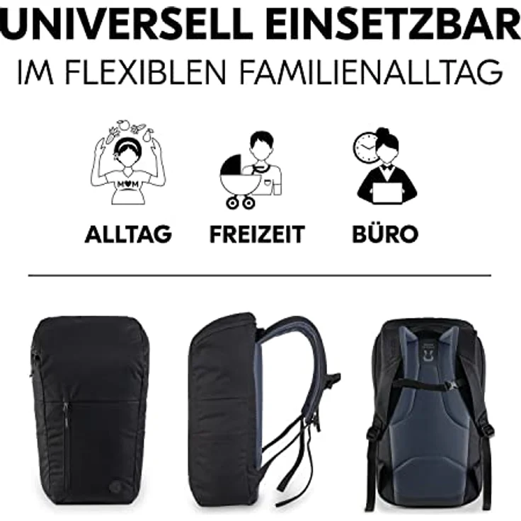 Hauck deuter Rucksack Pack N Walk, Nachhaltiger Wickelrucksack aus 100% recyceltem Polyester, PET-Flaschen, deuter CONTACT, Gurte Verstellbar, Groß - 22 Liter, Laptop Rucksack (Black) – Bild 2
