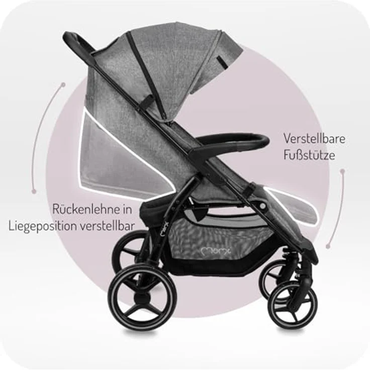MoMi Kinder-Buggy Miya, Einhand-Faltsystem, große EVA-Räder, XXL-Verdeck, bis 22 kg – Bild 6