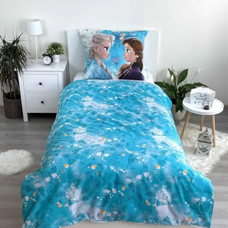 Disney Die Eiskönigin – Bettwäsche – Bettbezug, Baumwolle, Frozen-Familie, für Einzelbett, 140 x 200 cm, blau – Bild 3