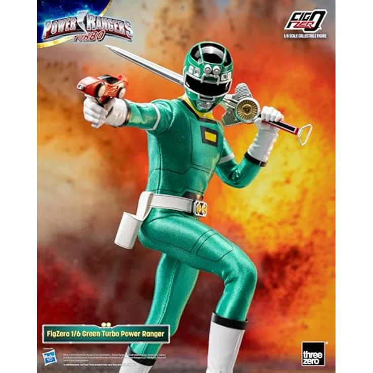 THREEZERO Power Rangers Turbo FigZero Actionfigur 1/6 Green Turbo Power Ranger, 30 cm, detailreich mit austauschbaren Teilen und Zubehör – Bild 2