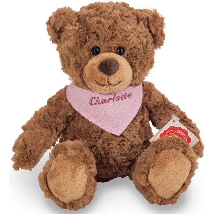 Teddy Hermann® Kuscheltier Teddy braun mit rosa Halstuch, 30 cm, individuell bestickbar