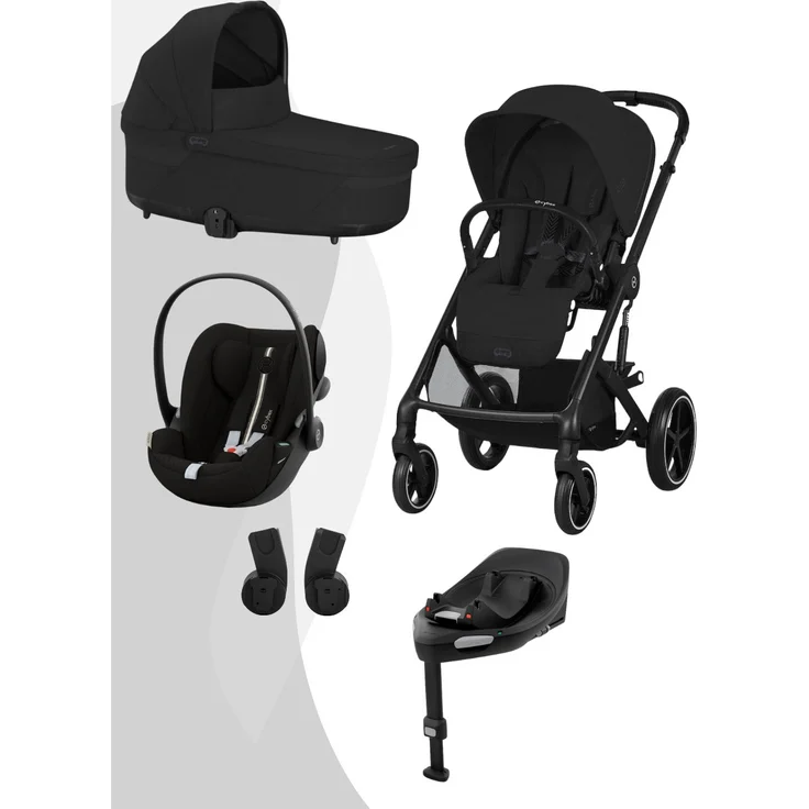 Cybex Balios S Lux, 3-in-1 Kinderwagen Travel-System mit Babywanne, Cloud G+ Babyschale, Isofix-Base, Moon Black