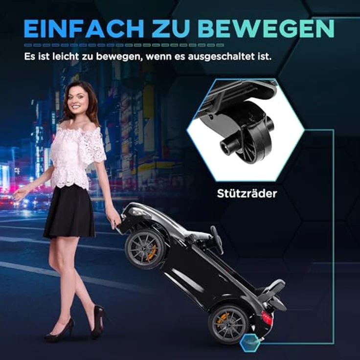 AIYAPLAY Elektro-Kinderauto 12 V Kinderauto mit Fernbedienung, USB, MP3, Musik, Belastbarkeit 25 kg, 3-5 km/h, für Kinder 3-6 Jahre, Schwarz – Bild 4