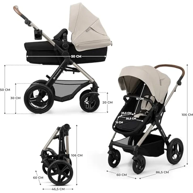 Kinderkraft MOOV 2 AIR 3-in-1 Kinderwagen, Aufblasbare Räder, 2-in-1-Sitz, inkl. Mink PRO i-Size, bis 27 kg, UPF50+ Verdeck, Grau – Bild 19