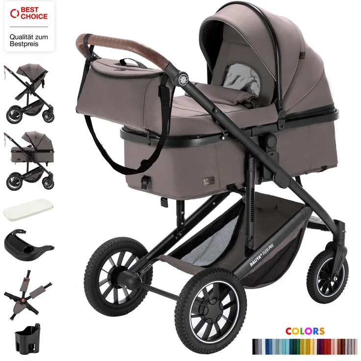 Daliya® FLEXI-PRO 2in1 Kombikinderwagen & Buggy, leichter Reisekinderwagen mit großem Einkaufskorb und 5-Punkt-Sicherheitsgurt, inkl. Wetterschutz und Organizer