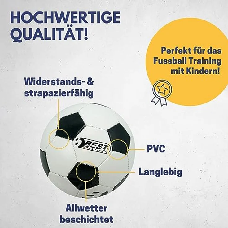 Best Sporting Fußball Superstar Classic I Fussball mit klassischem Design I hochwertiger Ball I Fußball Kinder in Größe 5 I weißer Fussball Kinder I strapazierfähiger Trainingsball – Bild 3