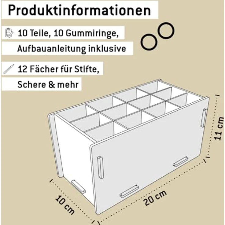 Werkhaus Container Penbox rot, Stifteköcher aus Holz mit 12 Fächern und kinderleichtem Aufbau – Bild 7