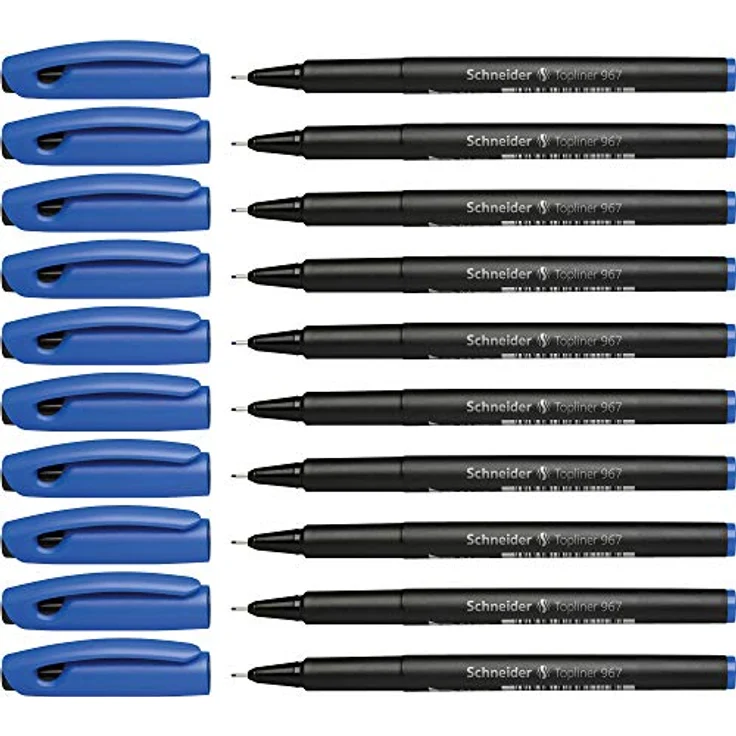 Schneider Topliner 967 Fineliner, blau, 0,4 mm, 10 Stück, wasserbasierte Tinte, metallverstärkte Spitze, Made in Germany – Bild 1