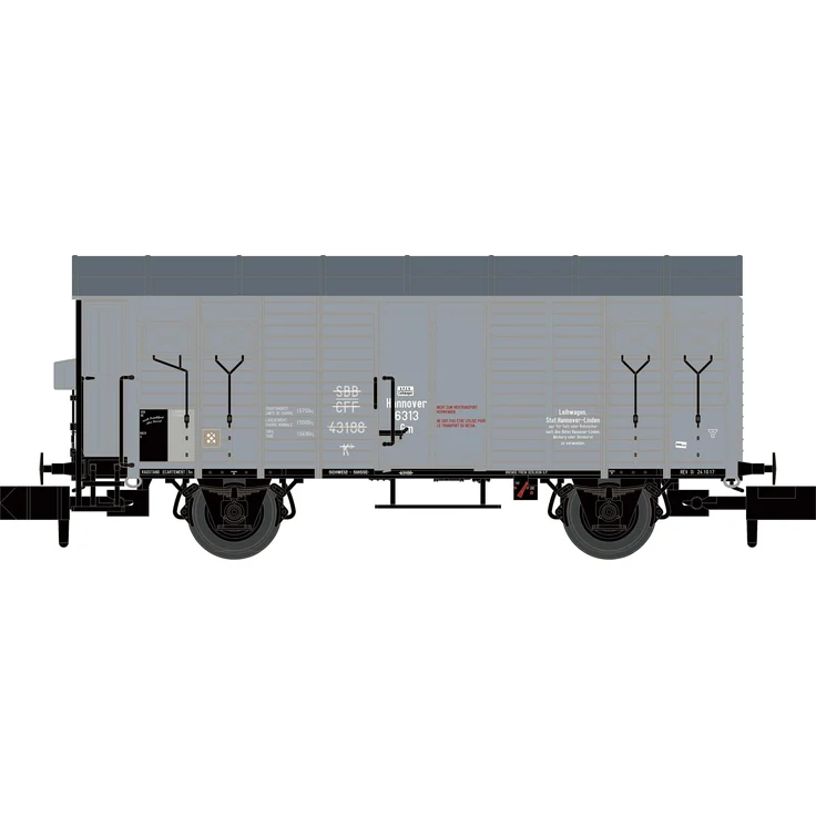 Hobbytrain Gedeckter Güterwagen K3 Stat.Hannover Ep.I, Modelleisenbahn-Wagen mit variablen Puffer- und Türvarianten, Spur N – Bild 1