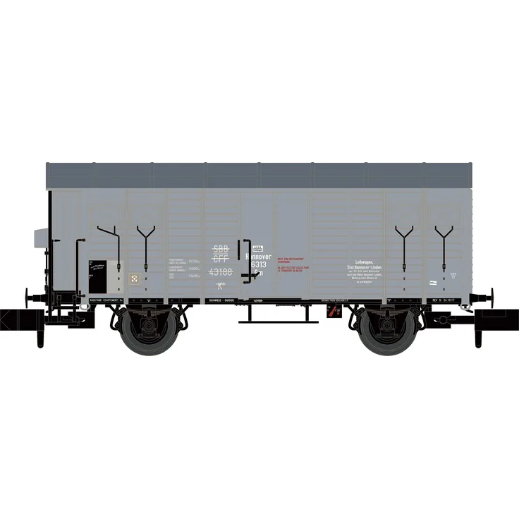 Hobbytrain Gedeckter Güterwagen K3 Stat.Hannover Ep.I, Modelleisenbahn-Wagen mit variablen Puffer- und Türvarianten, Spur N