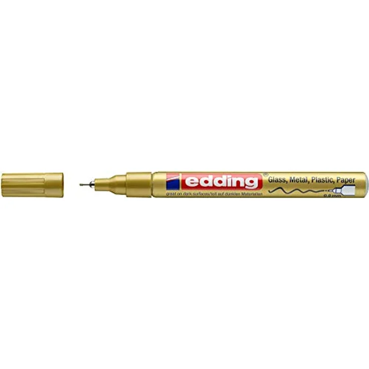 edding 780 Glanzlackmarker - gold - 1 Lackmarker - extra-feine Rundspitze 0,8 mm - Lackstift für Glas, Stein, Holz, Kunststoff und Papier - wasserfest, stark deckend, sehr dünn – Bild 2