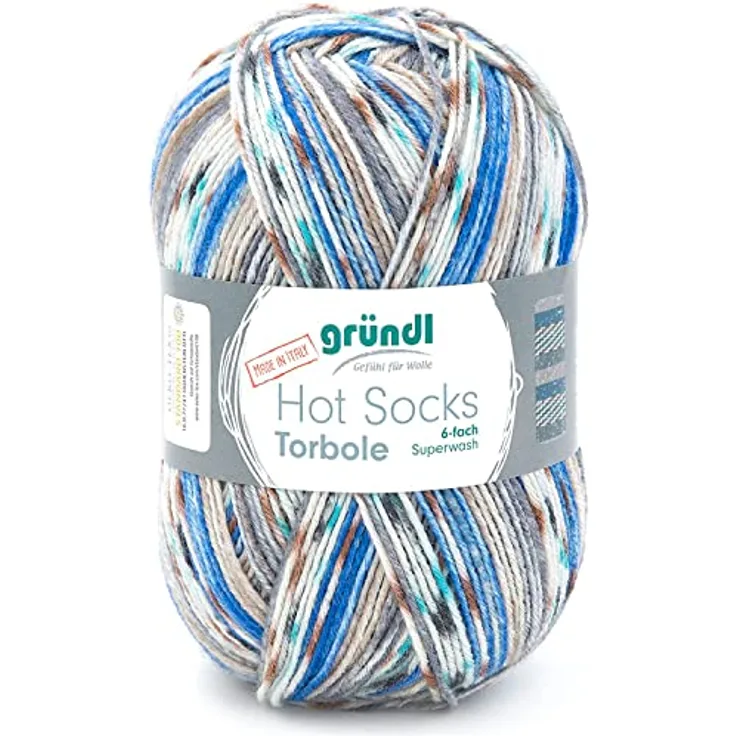 Gründl Gründl Sockenwolle Hot Socks Torbole, 6-fach, 150 Häkelwolle in beige-royal-burgund-weiß-petrol-graphit, 100% italienische Sockenwolle, maschinenwaschbar, skandinavisch angehauchte Designs.