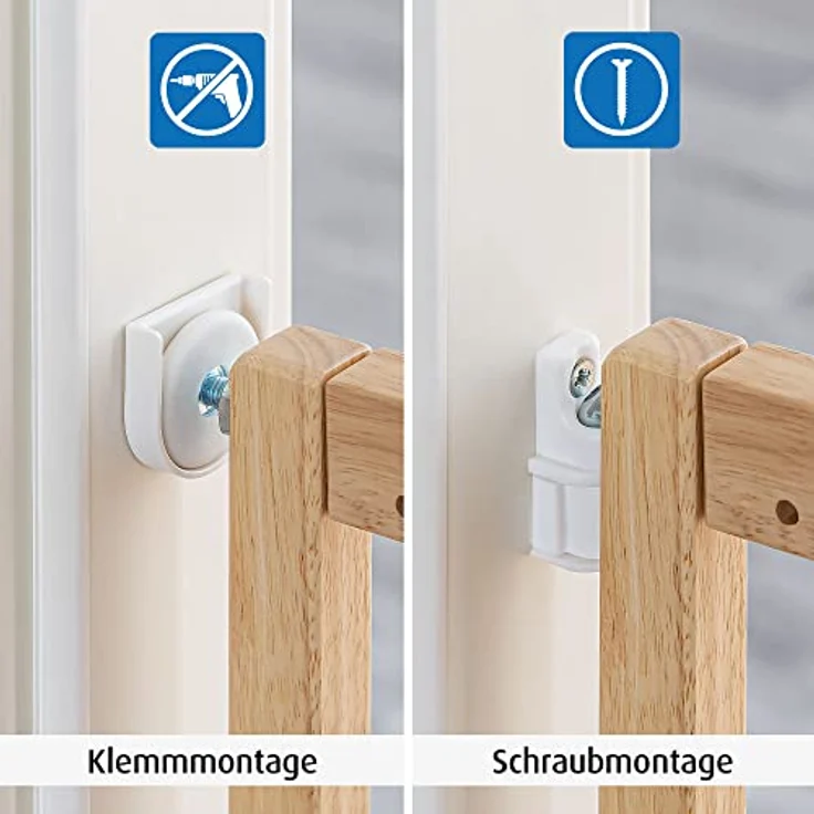 Türgitter und Treppenschutzgitter zum Klemmen oder Schrauben, Baukasten zum Zusammenbauen, ausziehbar 63-106 cm, Natur – Bild 2