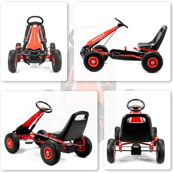 AIYAPLAY Go-Kart Tretauto mit Handbremse, verstellbarem Sitz und Pedalantrieb für Kinder 3-8 Jahre, Rot – Bild 9