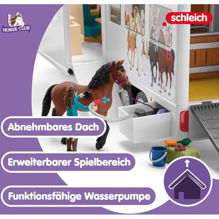 Schleich Pferdetransporter NEU - Horse Club (42619) mit integrierter Pflegestation, Grillplatz und Dachpool – Bild 4