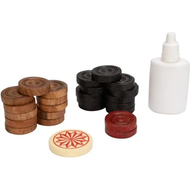 GICO Carrom Steine Komplettsatz, MB Economy Class - einfache, zweckmäßige Spielsteine - Schwarz/Natur/Rot, inkl. Striker 40 mm  – Bild 1