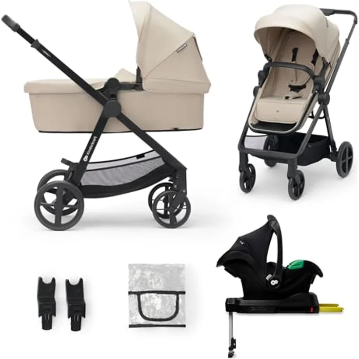 KinderKraft Newly 4in1, leichter Kombikinderwagen für Kinder bis 22 kg, inkl. Mink Pro i-Size Kindersitz und Zubehör, grau – Bild 1