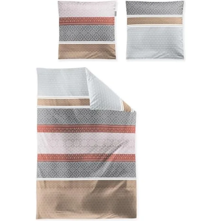 Irisette Feinbiber Bettwäsche Panda 8543 rot, kuschelig weich mit Qualitätsreißverschluss