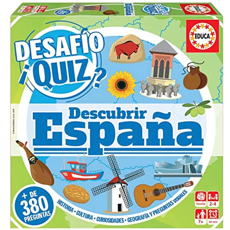 Educa Borrás Desafío Quiz Descover Spanien, Familien-Brettspiel mit 380 Fragen, ab 6 Jahren, Farbe/Modell Sortiert – Bild 1