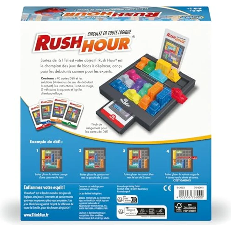 ThinkFun Rush Hour, Logikspiel mit 40 Herausforderungen in 4 Schwierigkeitsstufen, für 1 oder mehr Spieler, französische Version, ab 8 Jahren – Bild 4