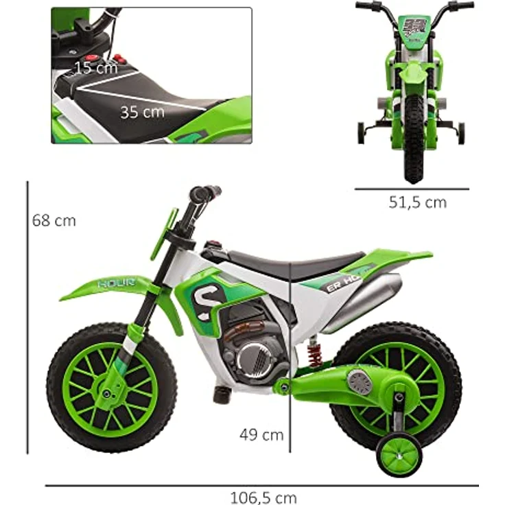 HOMCOM Elektro-Kindermotorrad Elektrofahrzeug für Kinder ab 3 Jahre, 30 kg Belastbarkeit, inkl. Akku und Ladegerät, grün & weiß - Preisvergleich – Bild 5