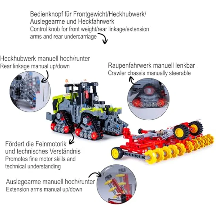 JAMARA CADA Claas Xerion 5000 Trac TS 1:32 Bricks, 1336-teiliges Kinder Landwirtschaft Spielzeug ab 8 Jahren mit detailgetreuen Funktionen und Pflug – Bild 4