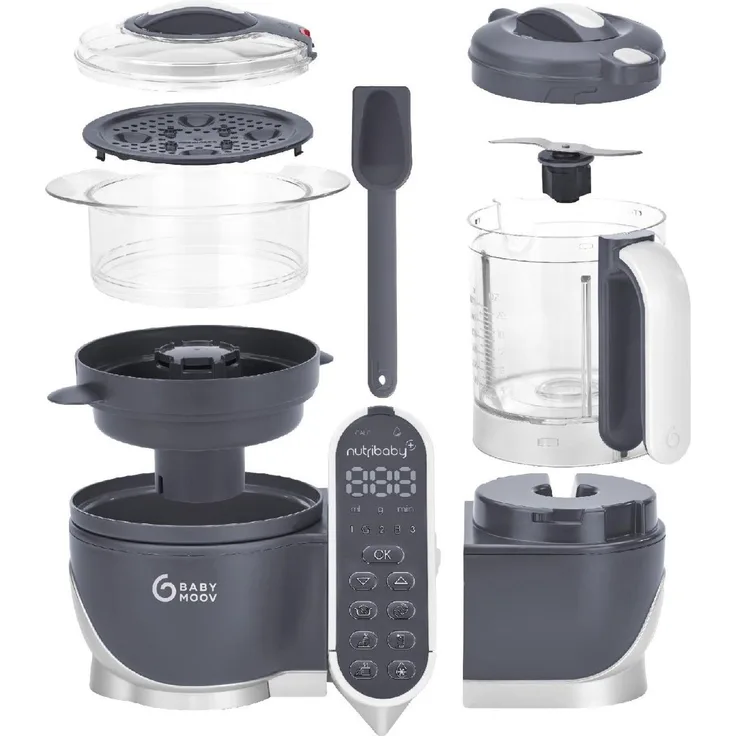 Babymoov Nutribaby Plus, Babynahrungszubereiter mit 5-in-1 Funktionen, 1500 ml Garbehälter, LCD-Bildschirm