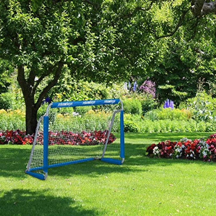 Relaxdays Fußballtor Garten, 2er Set, Kinder & Erwachsene, HBT 110 x 150 x 75 cm, Metall, stabile Tore für Fußball, blau – Bild 2