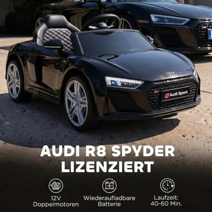 AIYAPLAY Audi R8 Spyder Elektro Kinderauto 12V mit Fernbedienung, Lithium-Akku, sanftem Anfahren und Hinterradfederung – Bild 3
